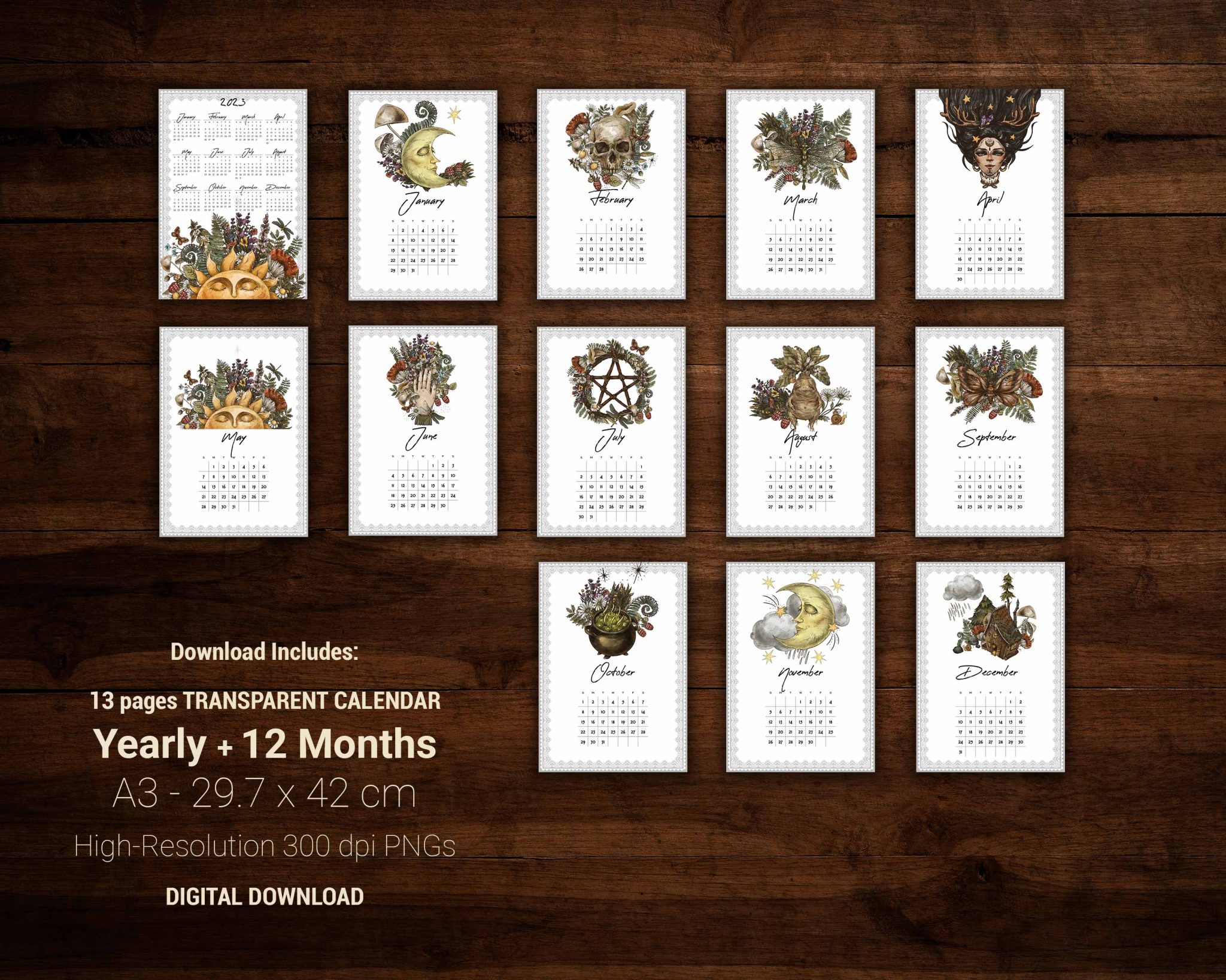 2023 Bohemian monthly Wall Calendar