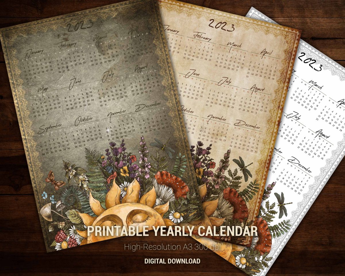 Yearly Bohemian Wall Calendar A2 Posters digital download