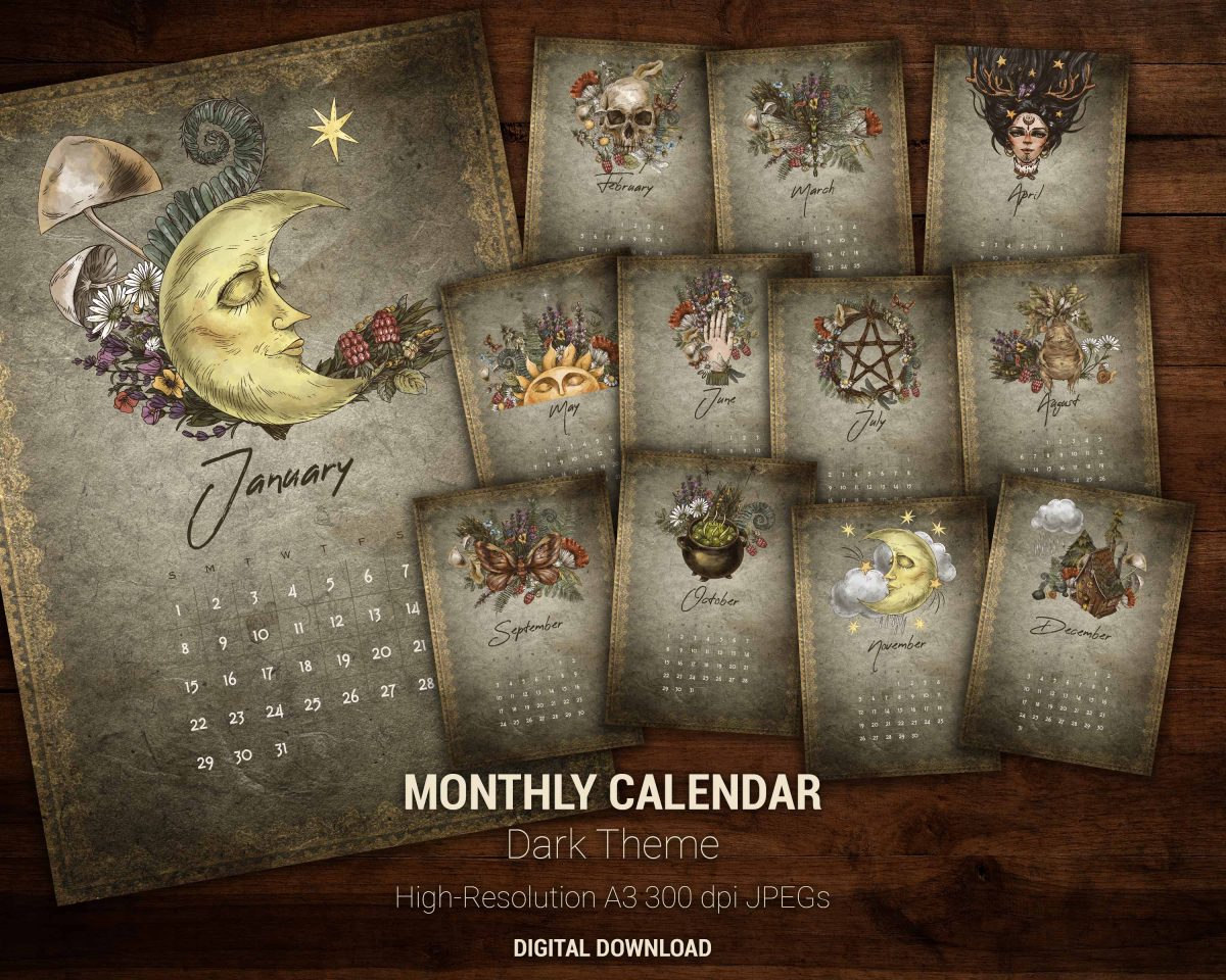12 Dark Gothic Monthly Wall Poster 2023 Calendar