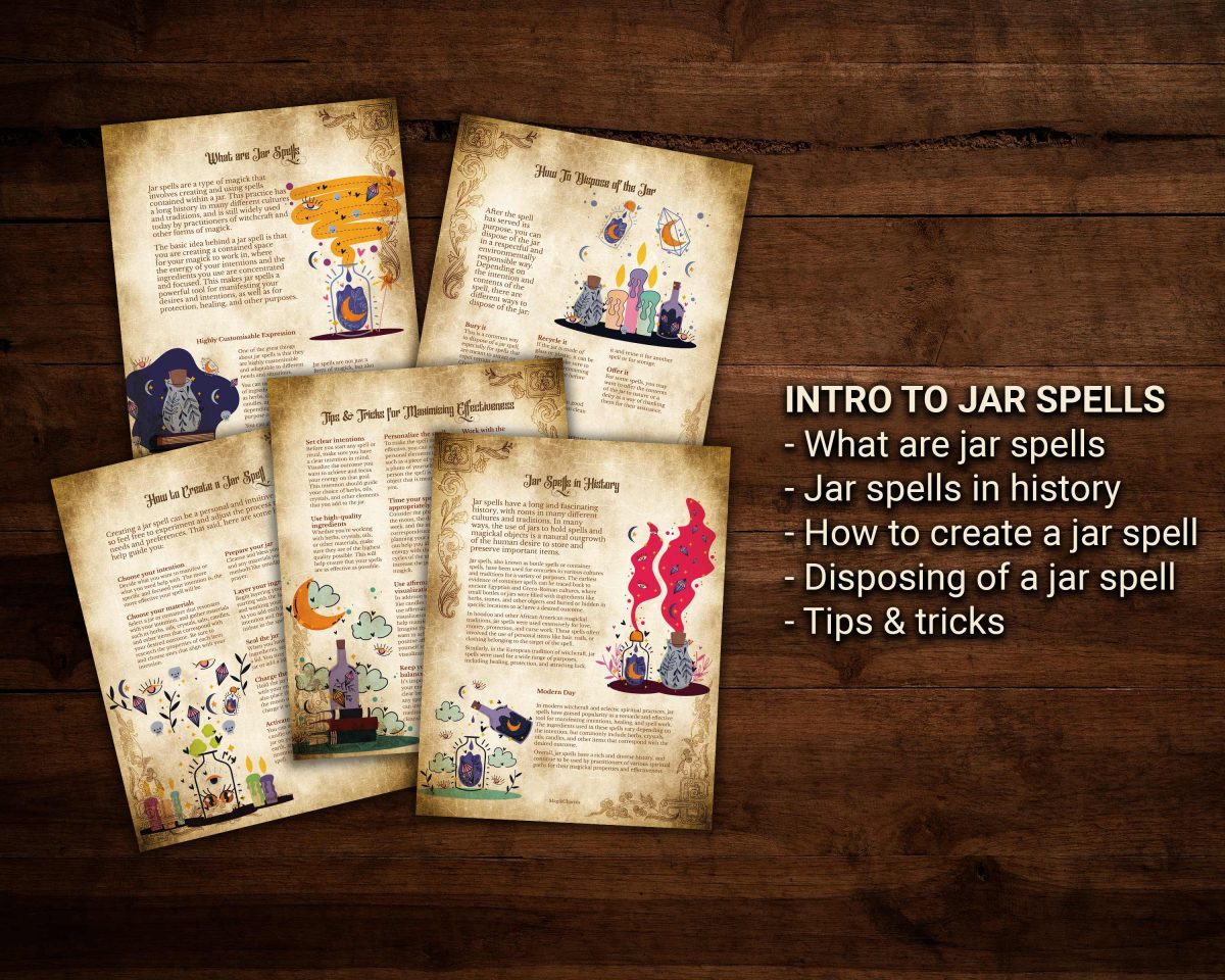 Introduction to jar spells, what are jar spells, how to make a jar spell, how to dispose of a jar spell, jar spell tips and tricks - Witchcraft spell book digital download