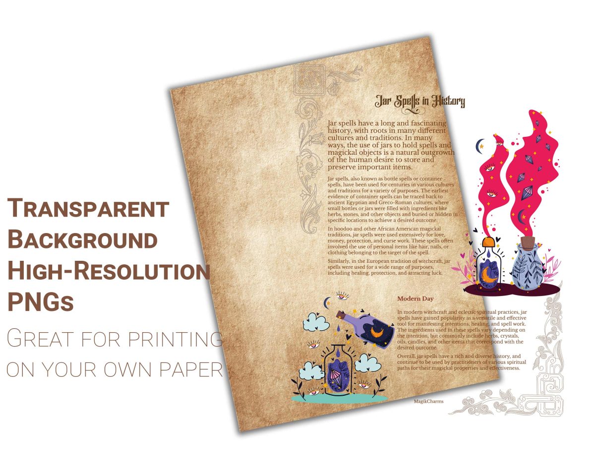 Witchcraft jar spell book on a transparent background so you can print on your own paper.