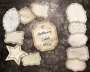 Apothecary Label Set. Grunge stickers for junk journal