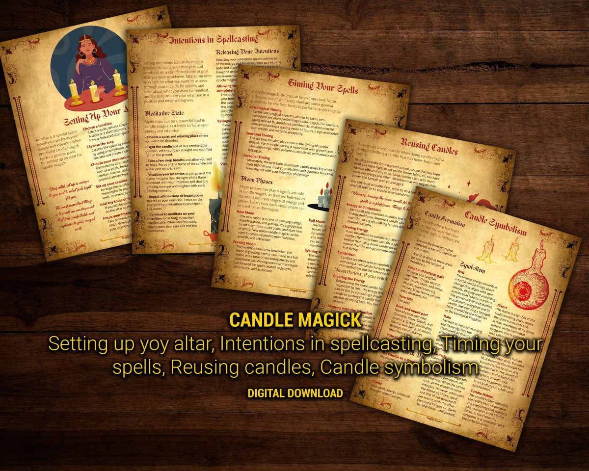 How to set up your altar for candle magick, intentions in spell casting, timing your spells, reusing candles, and candle symbolism in divination by candle.