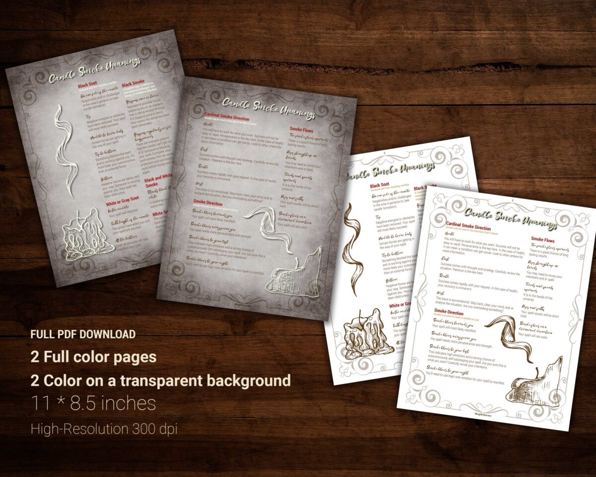smoke divination spell cheat sheets digital download for your book of shadows