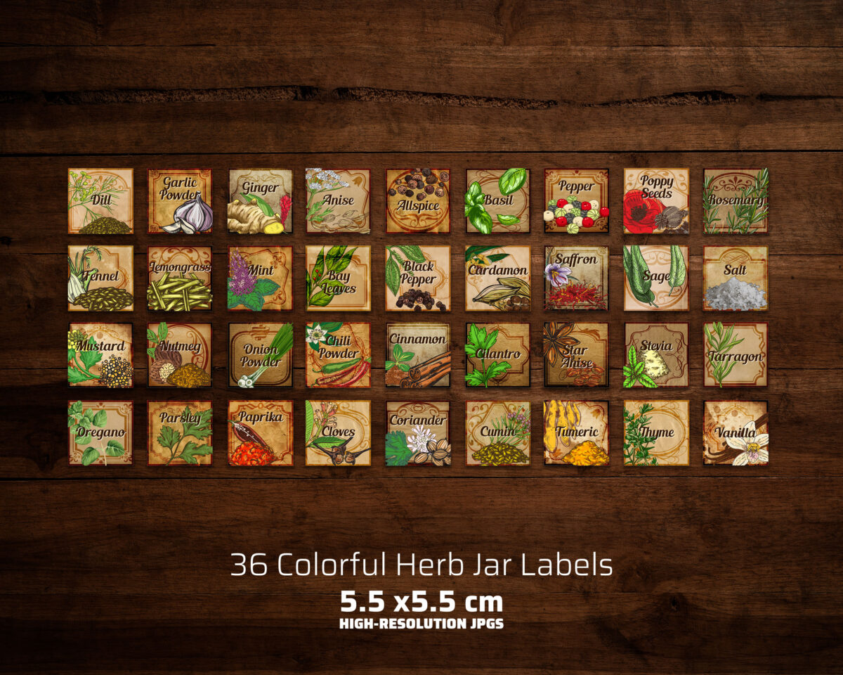 36 colourful herb labels