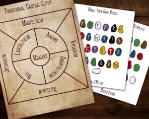 Printable rune stone casting cloth and runes