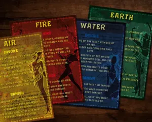 Witchcraft Elements Invocation and banishing Cards with spell ideas