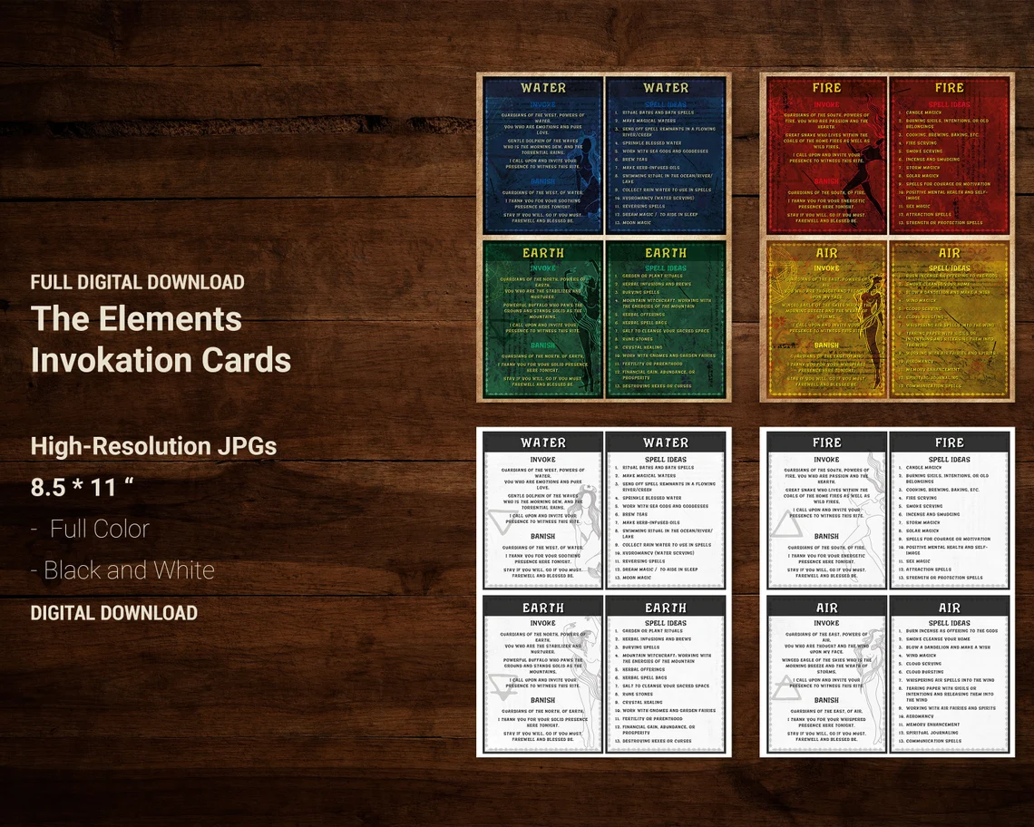 Elements Invocation Cards to open and close a circle