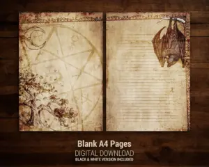 Moonlit Bat digital A4 paper with occult symbol background for journal