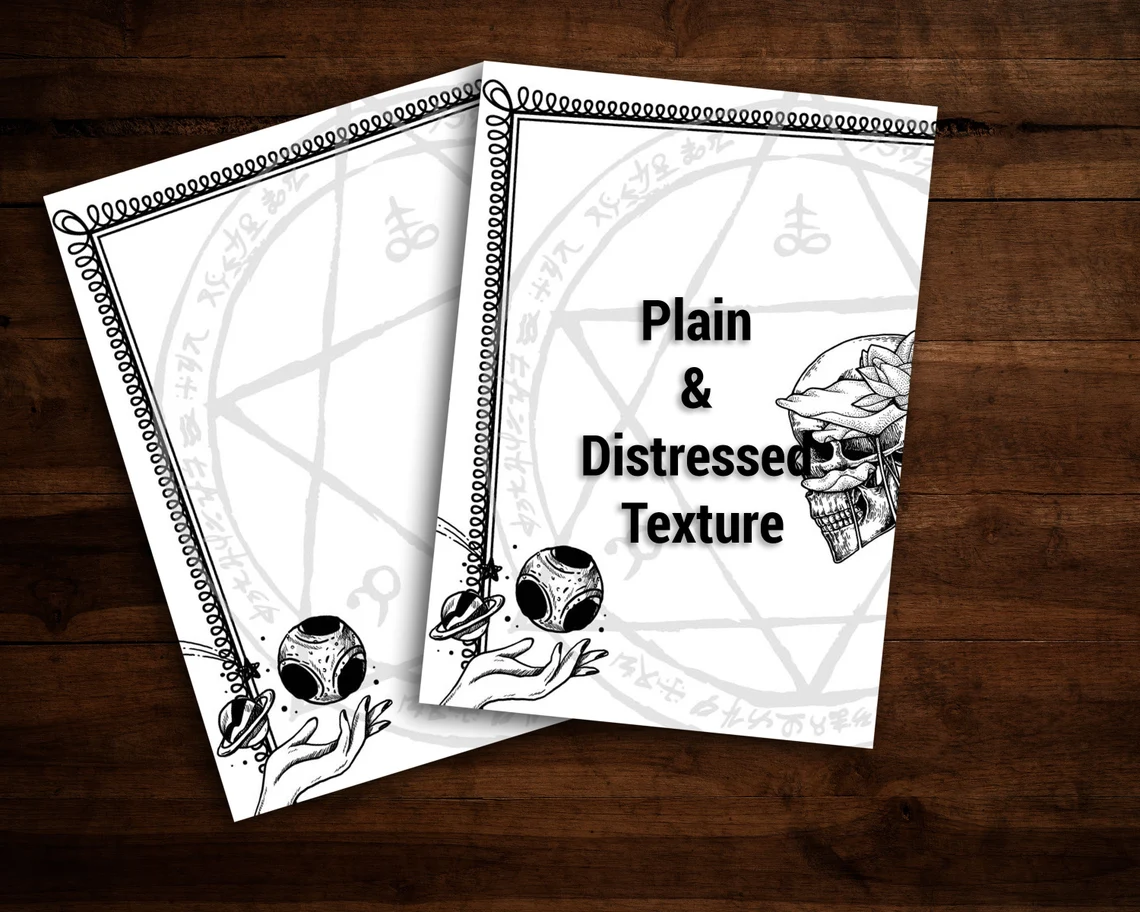Mystic skull digital paper design with and without distressed background