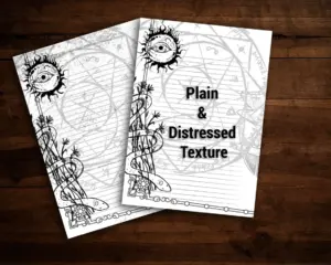 Magickal occult digital paper with symbols in distressed and plain backgrounds
