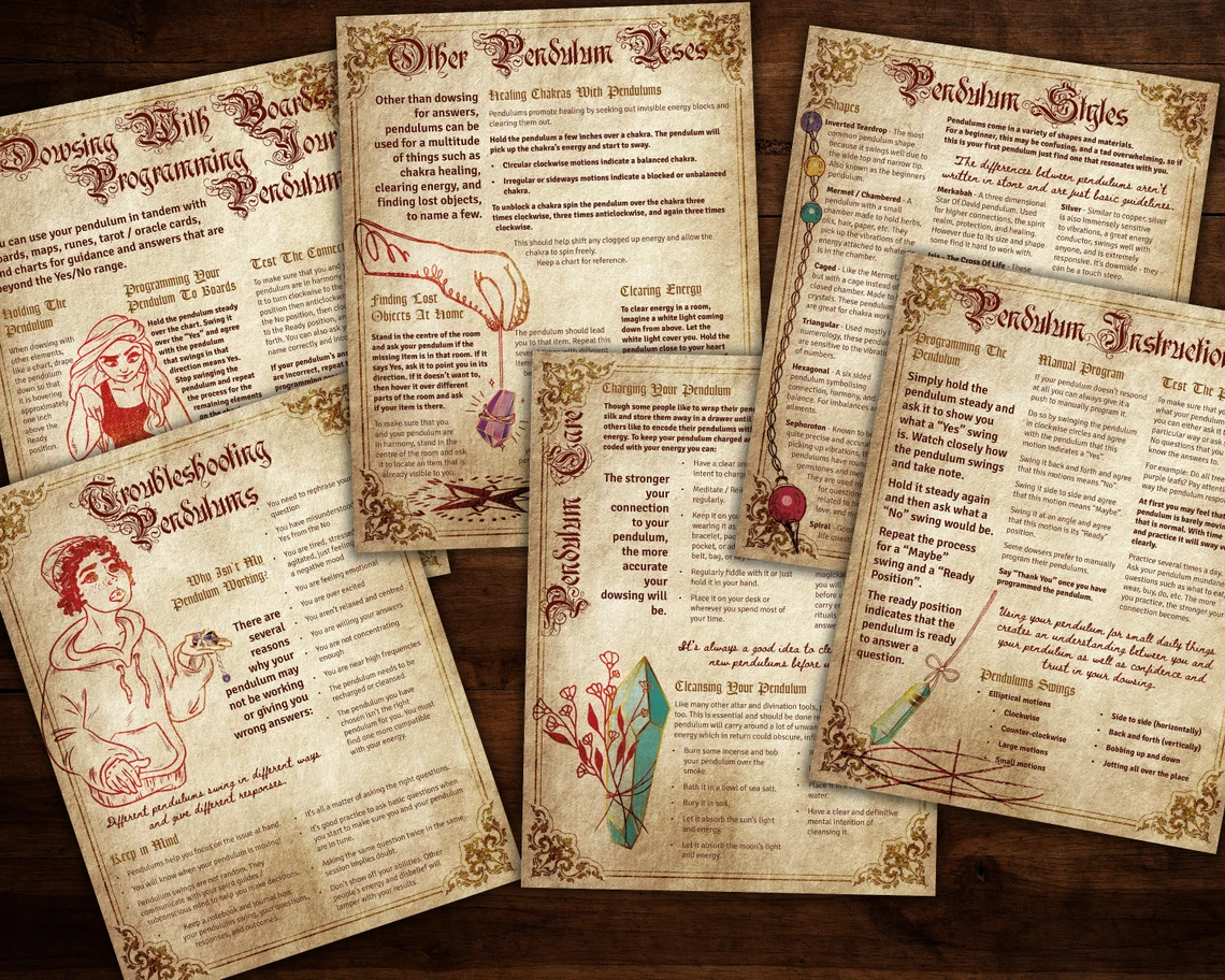 Printable pendulum divination grimoire pages