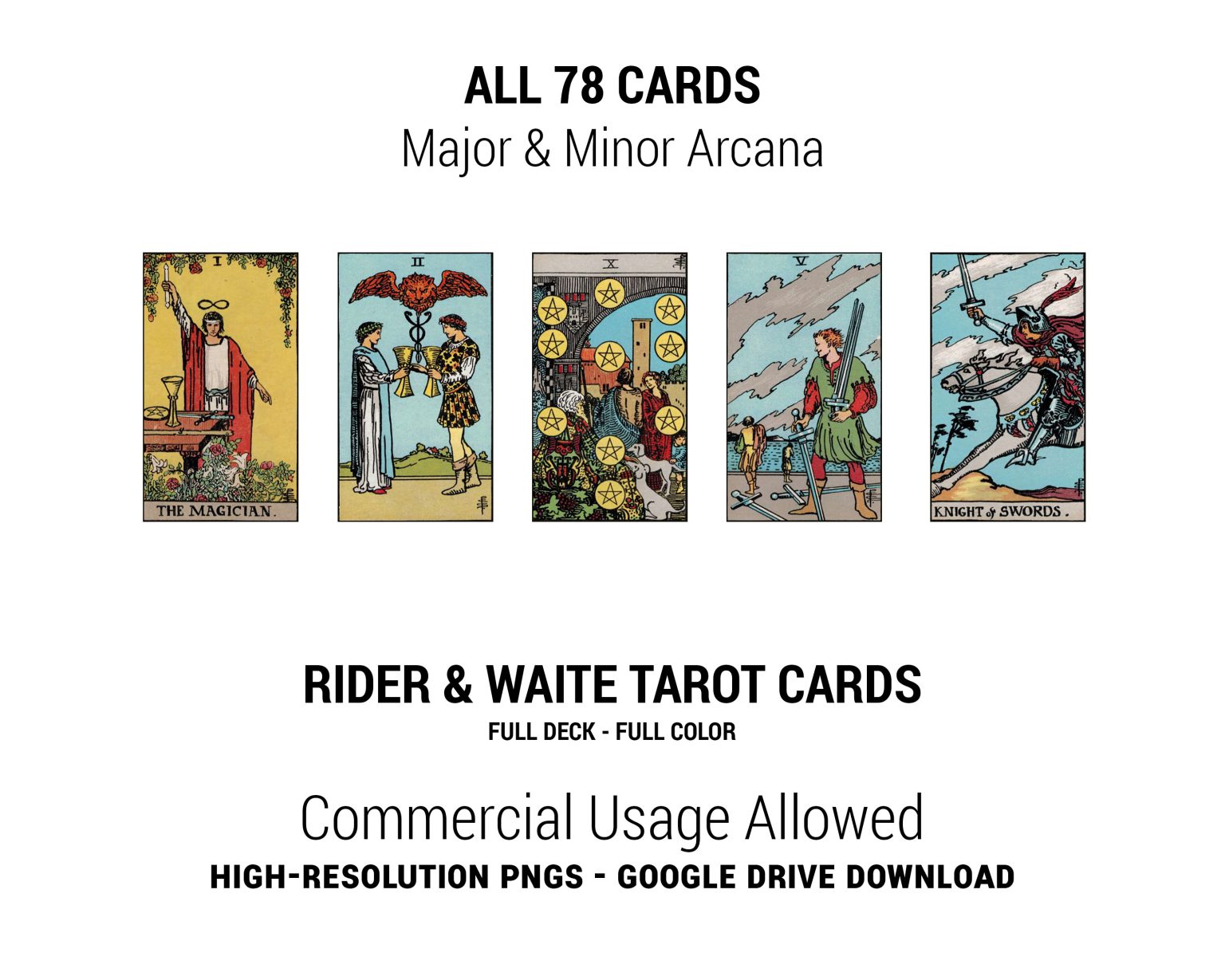 78 Rider Waite Tarot Cards. FullColor Magik Charms