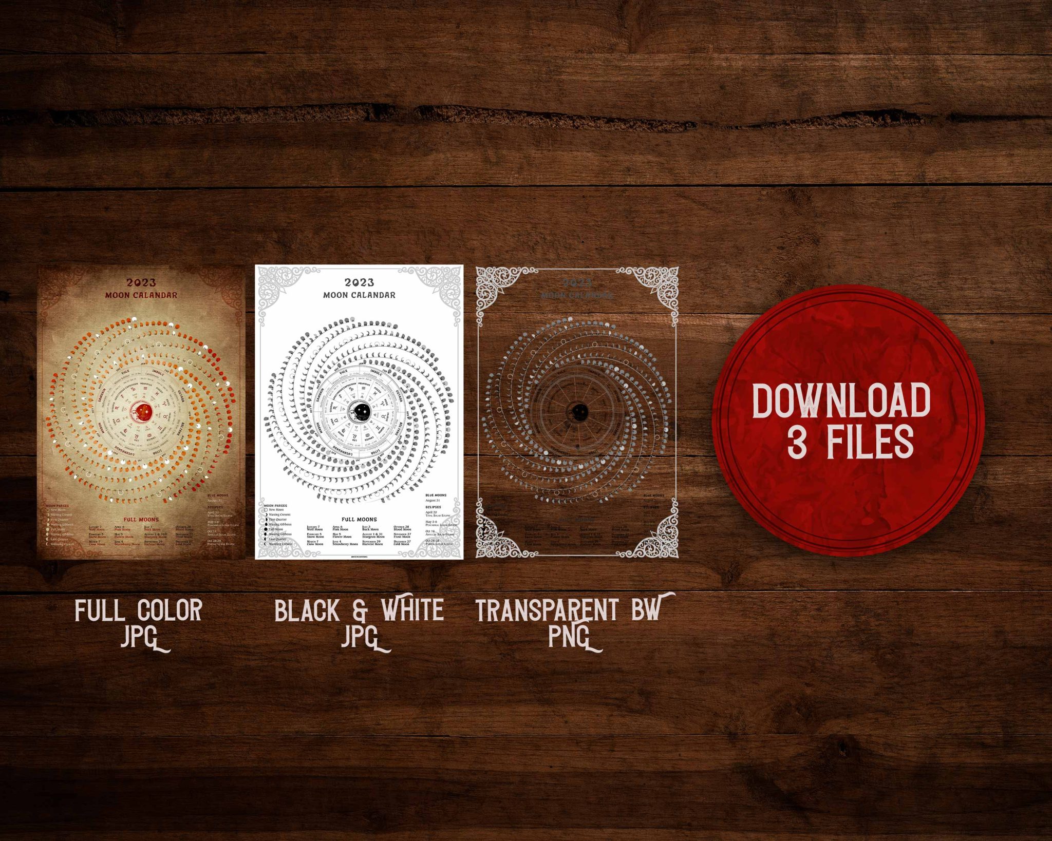 Moon chart available in three different formats