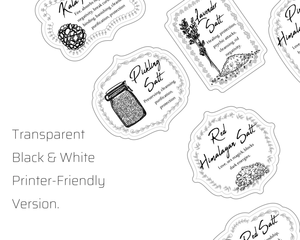black and white Witches salt labels to print on your own paper