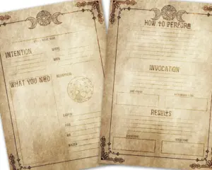 Witchcraft Triple Moon Goddess blank spell and ritual template on aged paper for your book of shadows