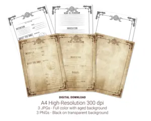 Spell and ritual blank template on an aged background and in black and white