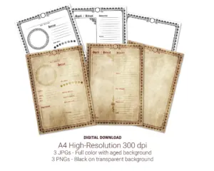 High-resolution A4 digital download templates for your book of shadows