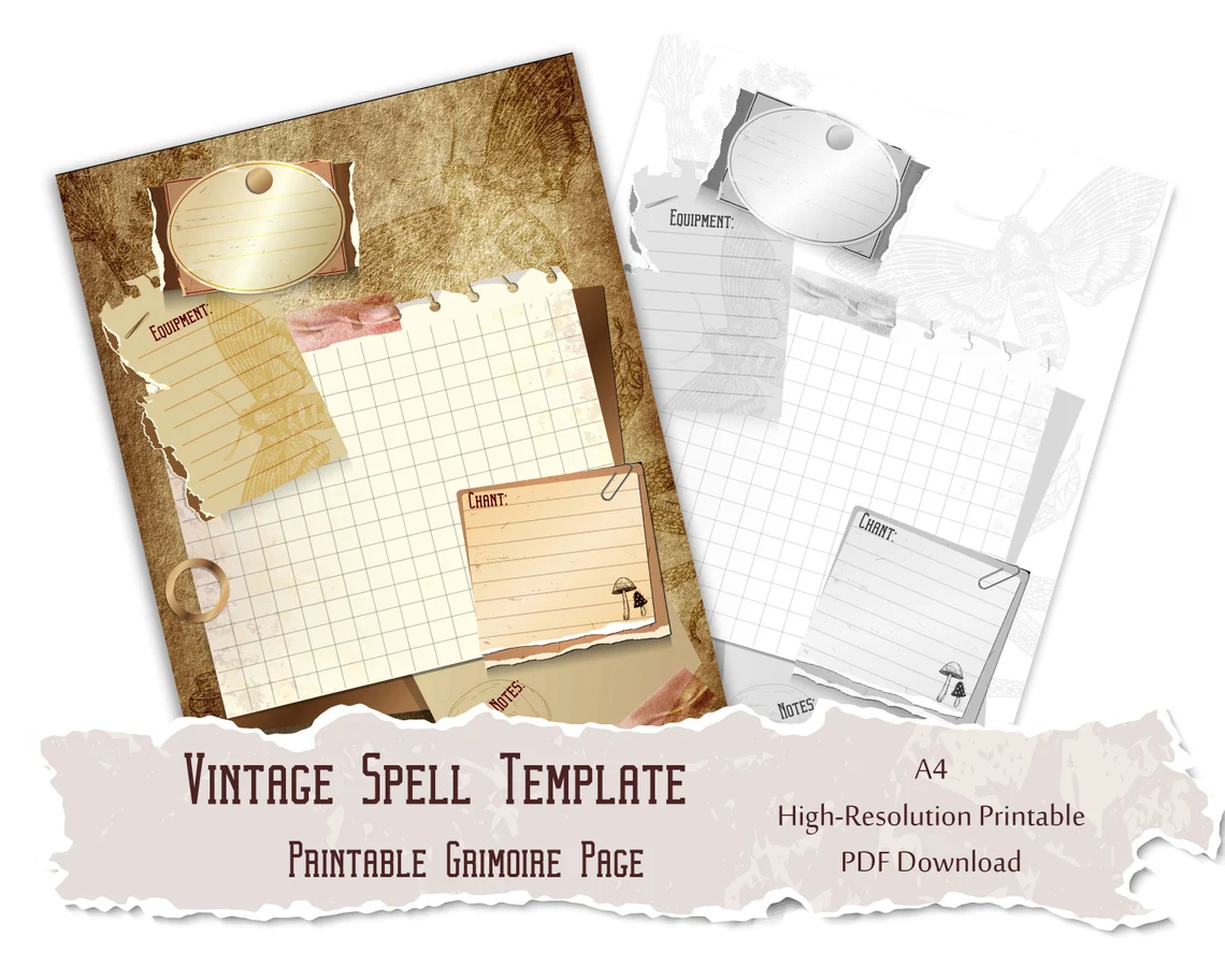 Vintage Spell Template, Blank Grimoire PDF Page Layout