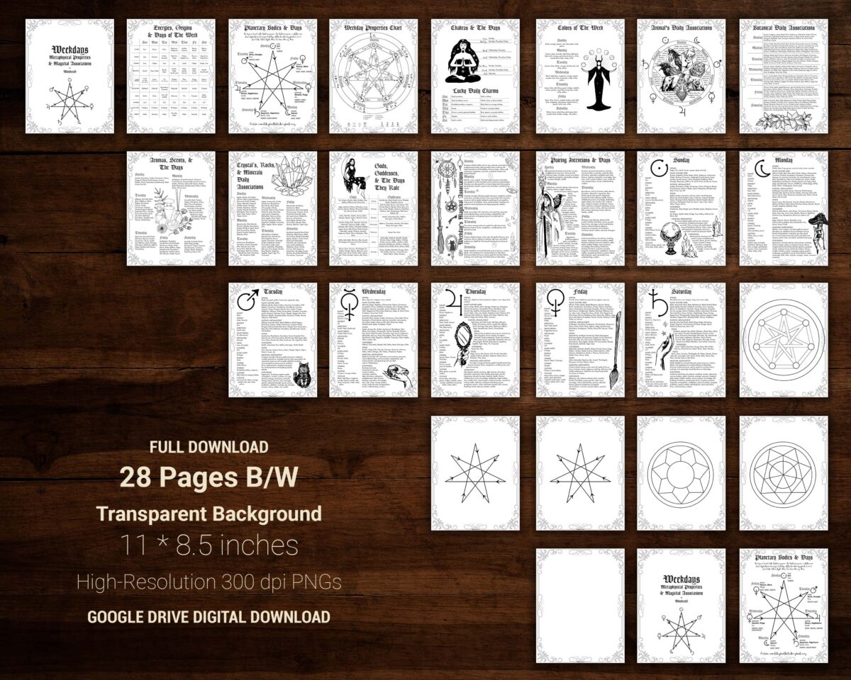 Daily magickal associations full download - black and white on a transparent background