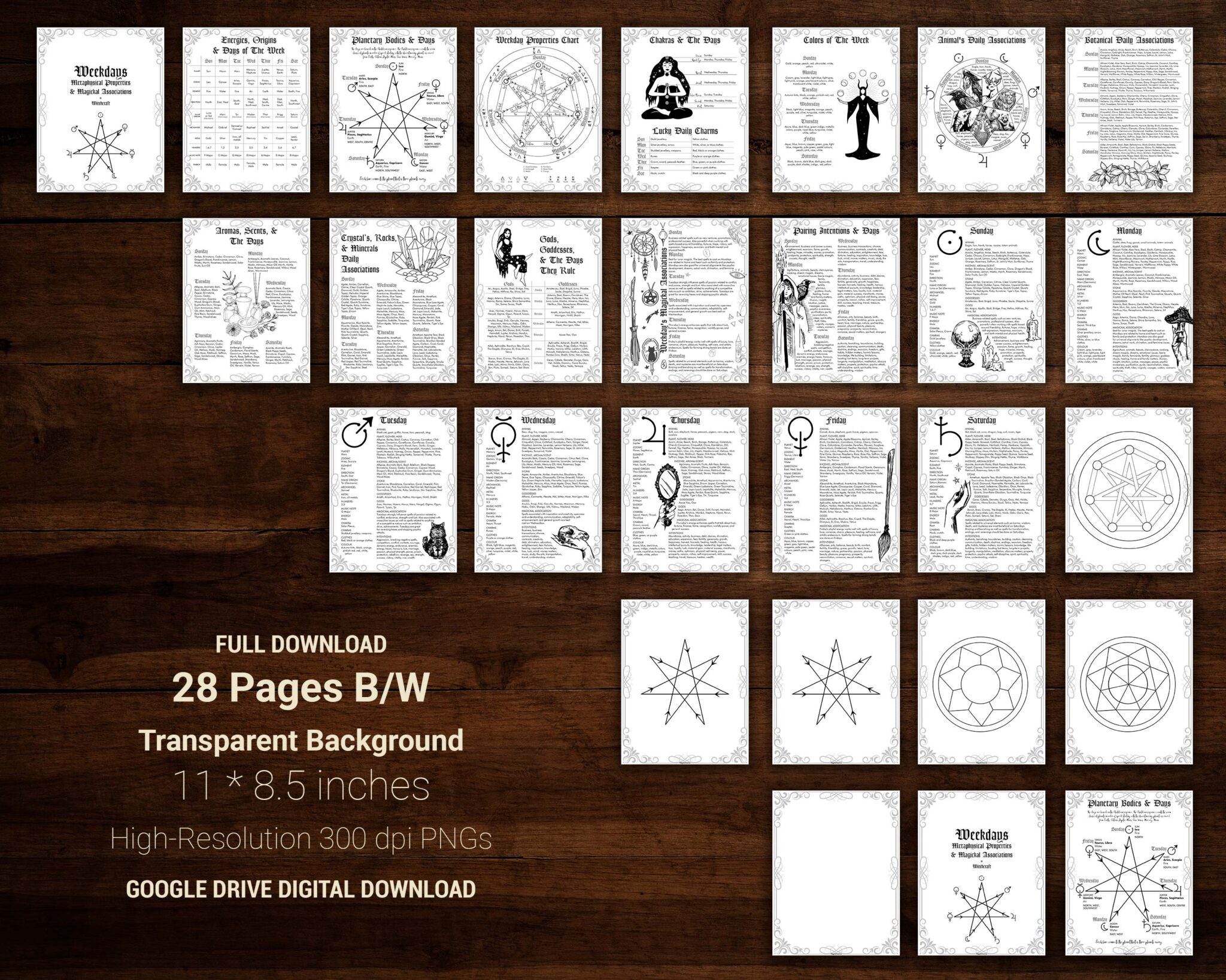 Daily magickal associations full download - black and white on a transparent background
