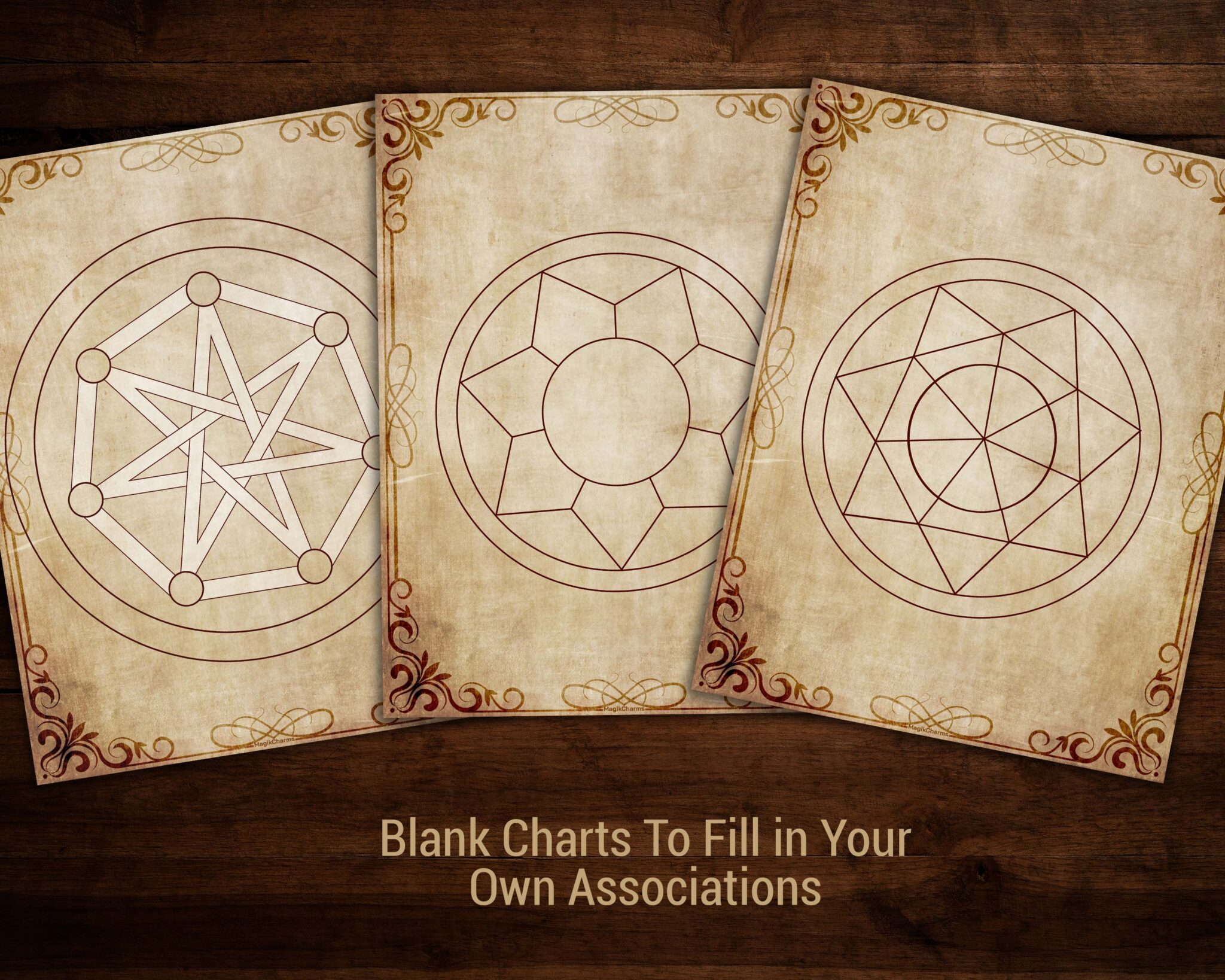 Blank ancient charts for your personal witchcraft associations and properties.