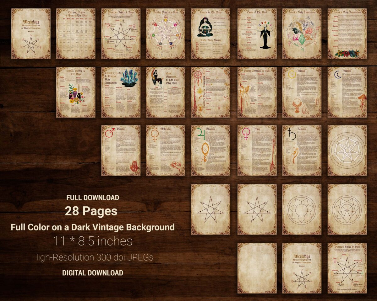 Meaning of the weekdays in witchcraft - book of shadow digital pages