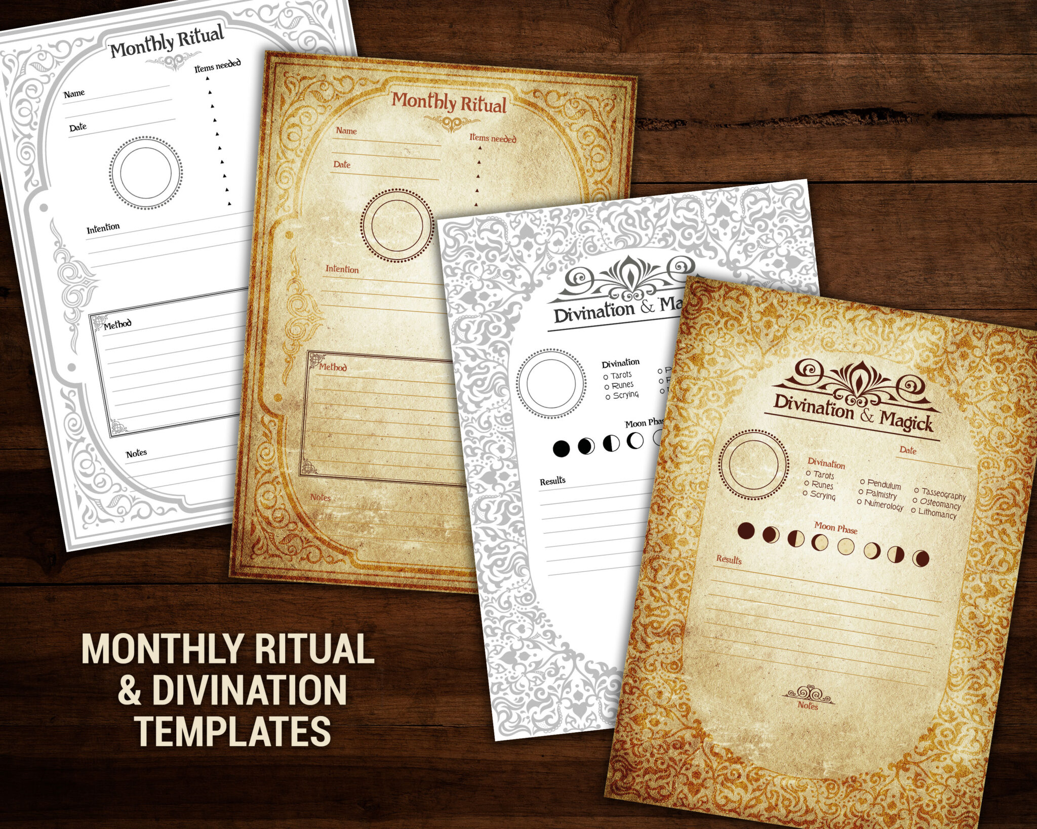 Witch planner monthly ritual and divination templates